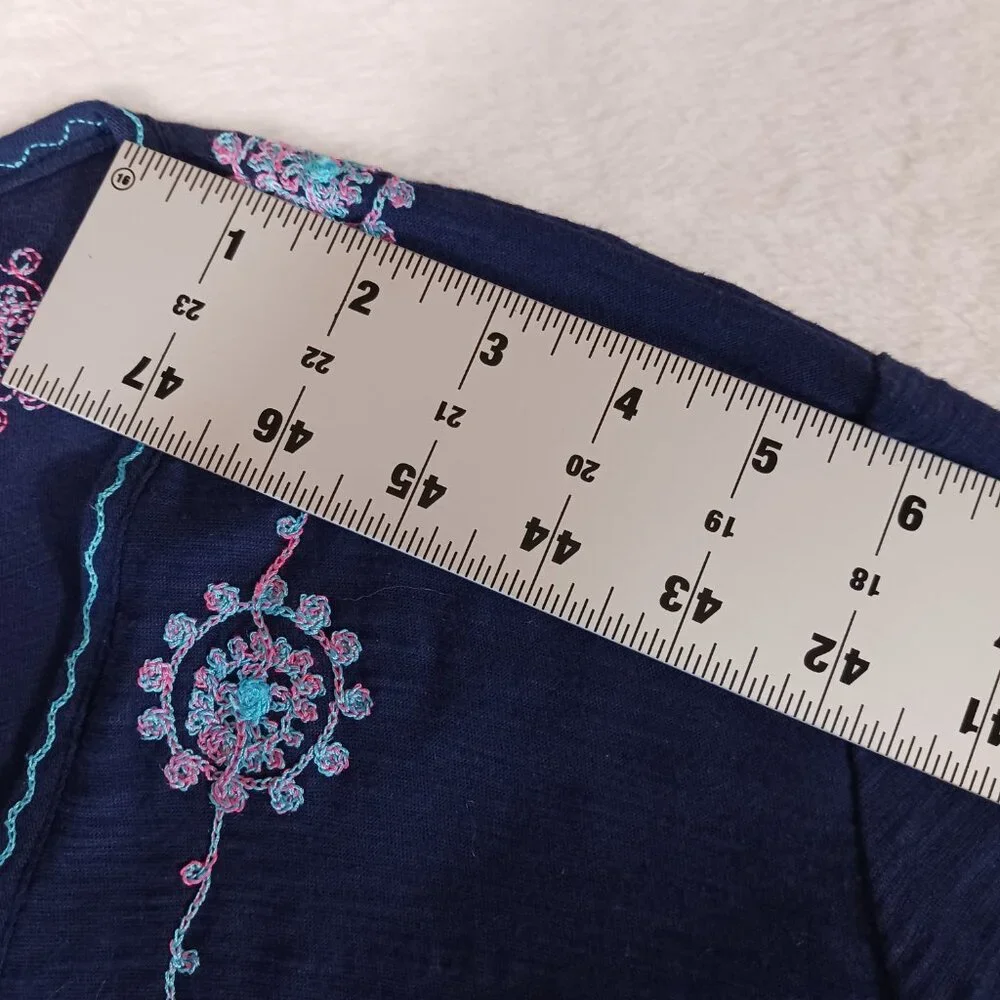 Chach, NWT,  Maxi Kimono, Boho, Navy w/ Pink & Aqua Trim, Whimsical, Small - Picture 11 of 14
